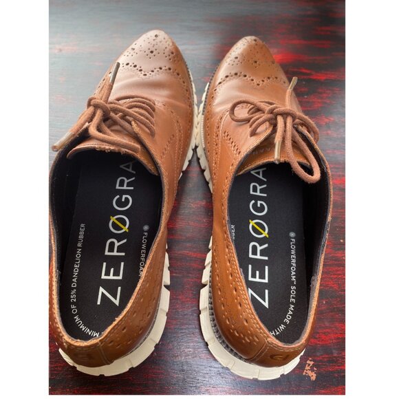 COLE HAAN ZERØGRAND Classic Tan Leather Wingtip Brouge Oxford Men's Shoes Sz 11 - Picture 4 of 9